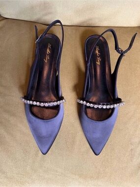 Elisabet Tang Crystal Rhinestone Slingback Pointed Toe Flats| Black| 9.5 | New!